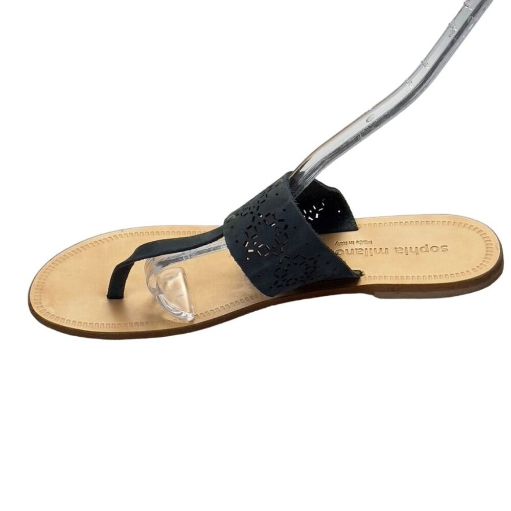 SOPHIA MILANO Women's Shoes Gray Flat Slides Perforated Leather Thongs Size 7.5M - Picture 12 of 15
